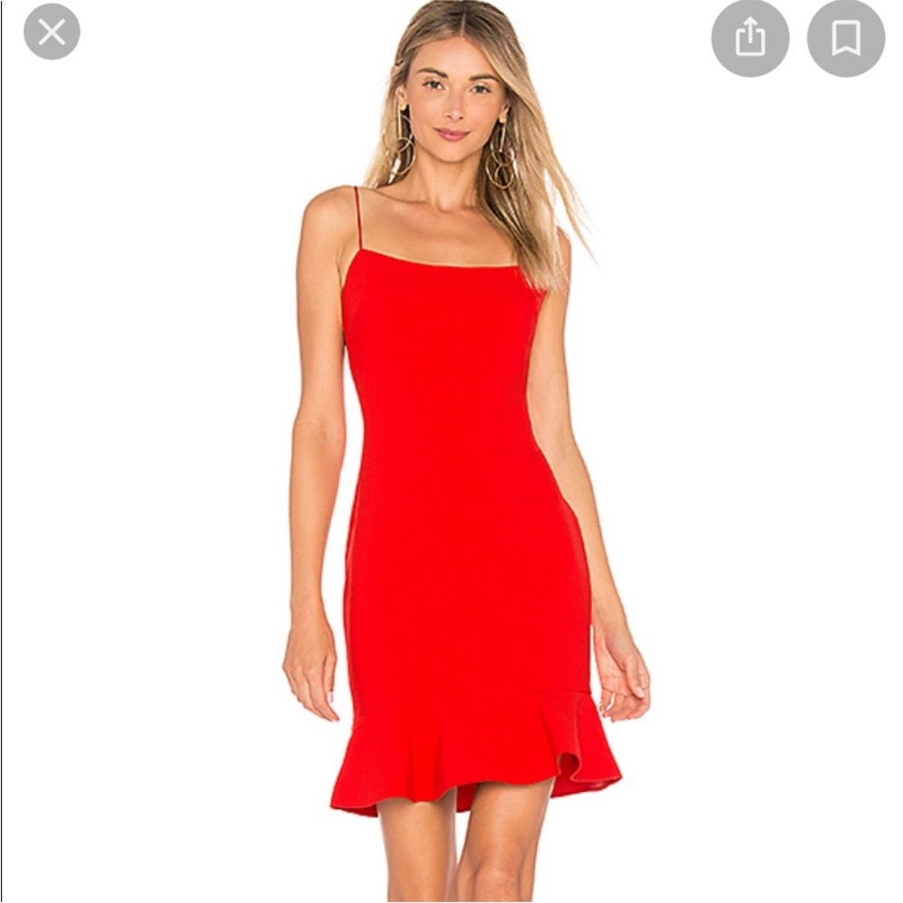 Likely Banks Red Mini Dress Ruffle Trim Size 4 Bodycon Crepe
